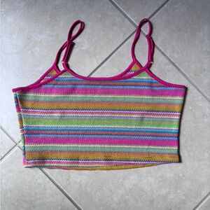 Vibrant Multicolor Striped Cropped Tank Top Festival Y2K Boho Bandeau Size XL